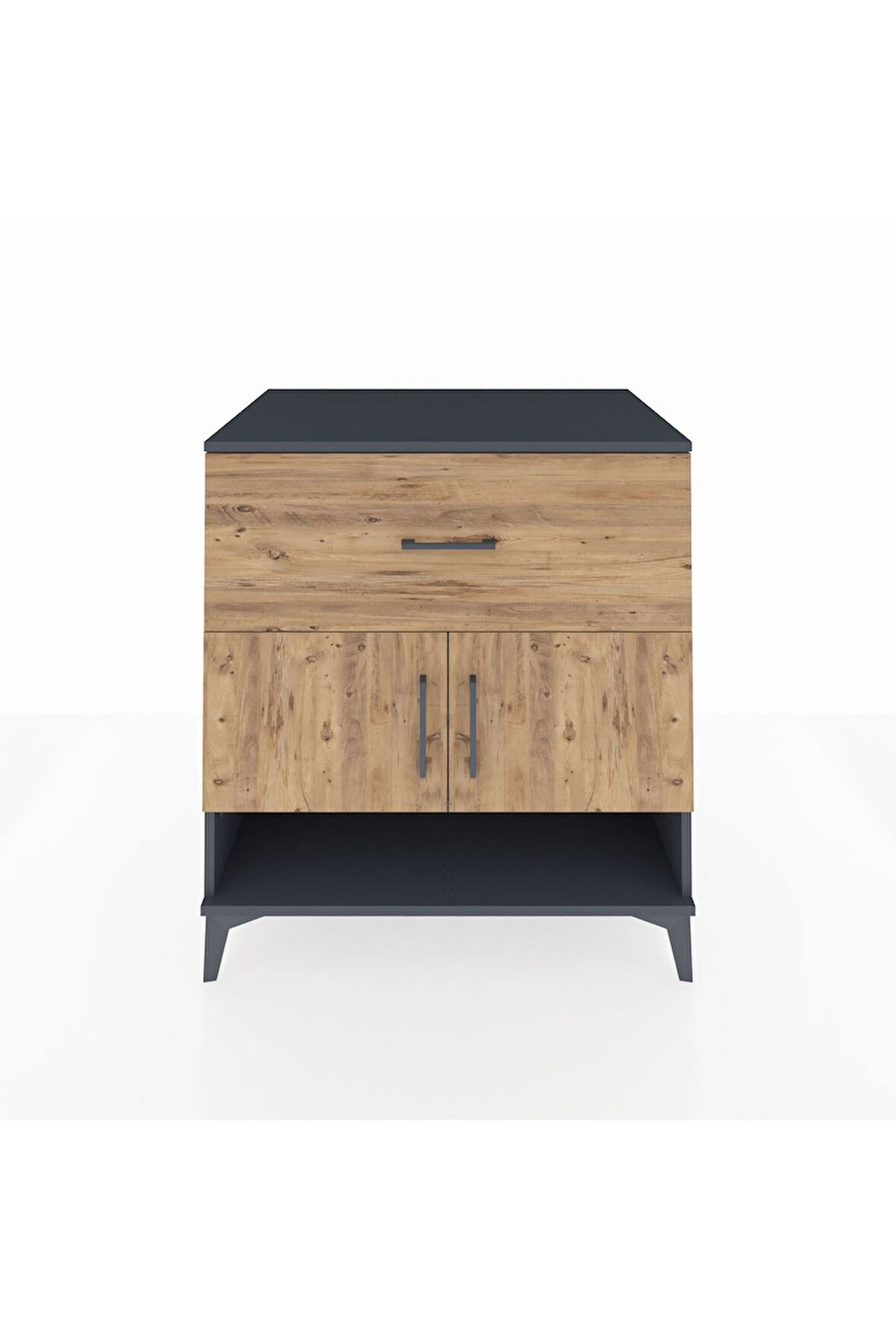 Kronos Şifonyer 2 Raflı Tek Çekmeceli 2 Kapaklı 88x59x96 Antrasit-Çam