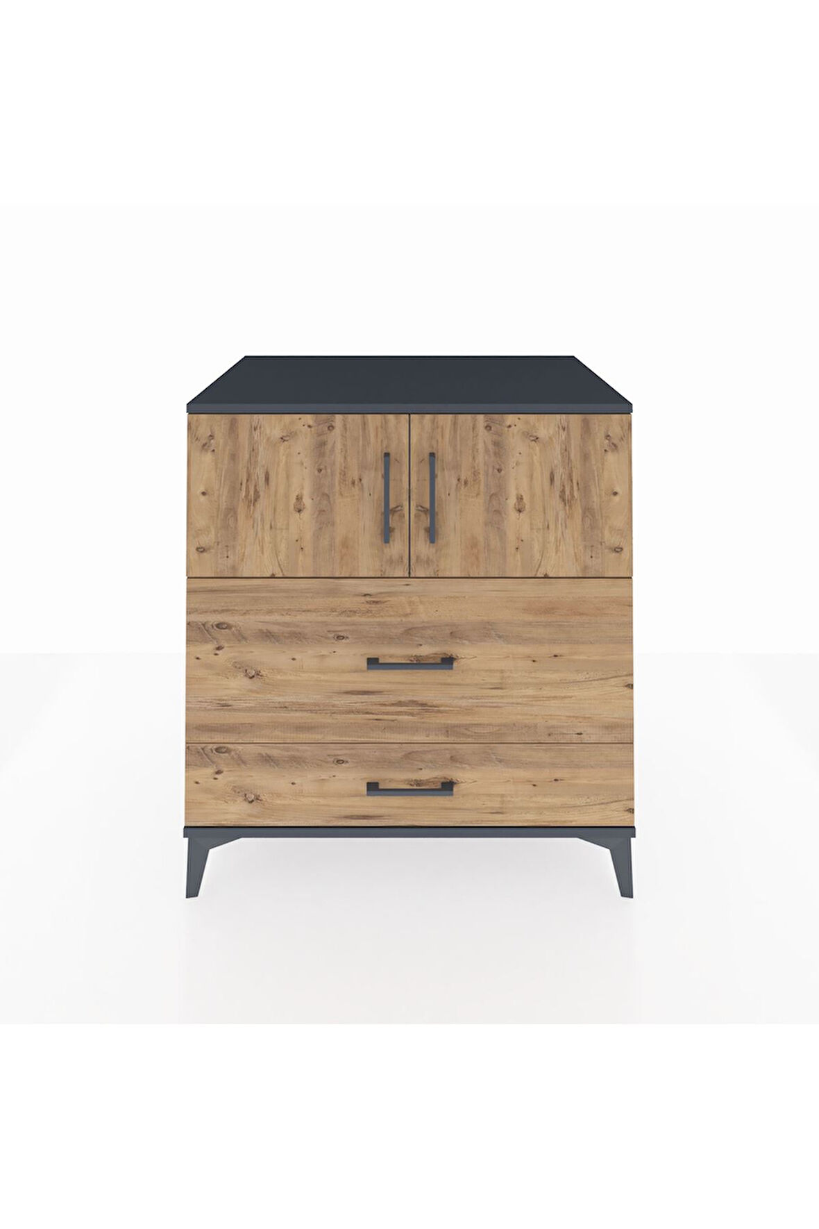 Kronos Şifonyer 2 Raflı 2 Çekmeceli 2 Kapaklı 88x59x96 Antrasit-Çam