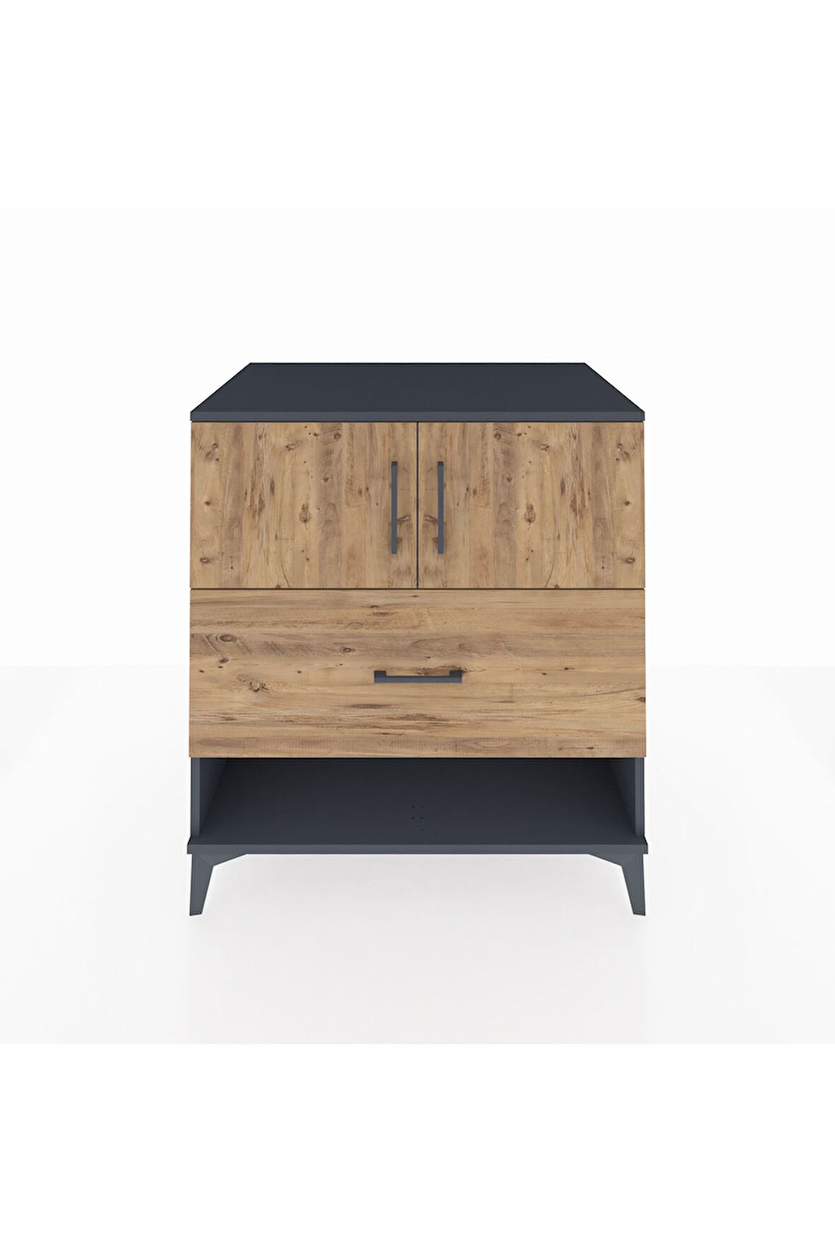 Kronos Şifonyer 2 Raflı Tek Çekmeceli 2 Kapaklı 88x59x96 Antrasit-Çam