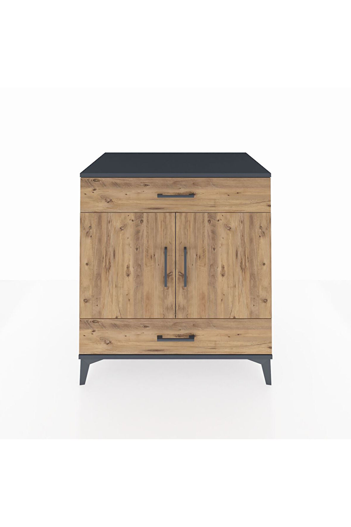 Kronos Şifonyer 2 Raflı 2 Çekmeceli 2 Kapaklı 88x59x96 Antrasit-Çam