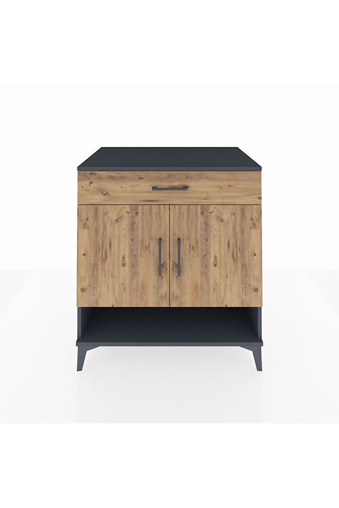 Kronos Şifonyer 2 Raflı Tek Çekmeceli 2 Kapaklı 88x59x96 Antrasit-Çam