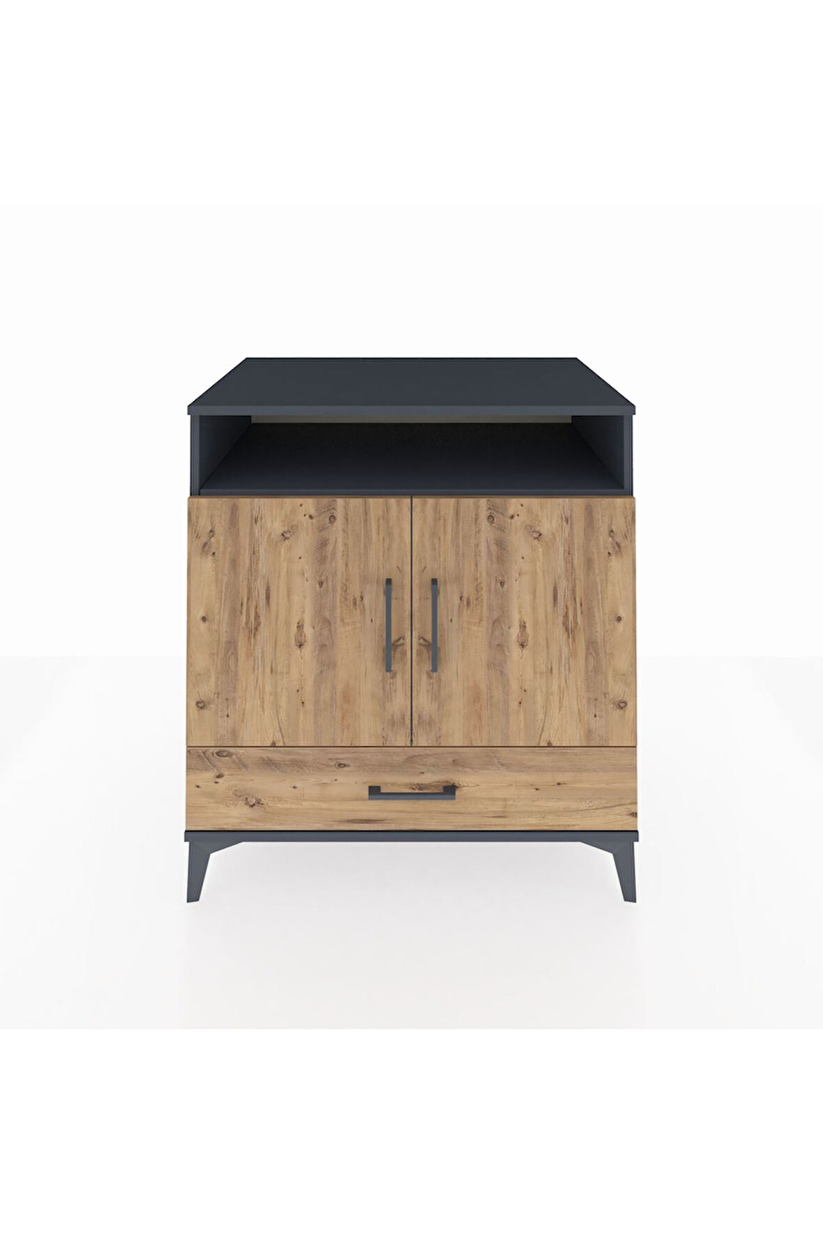 Kronos Şifonyer 3 Raflı Tek Çekmeceli 2 Kapaklı 88x59x96 Antrasit-Çam