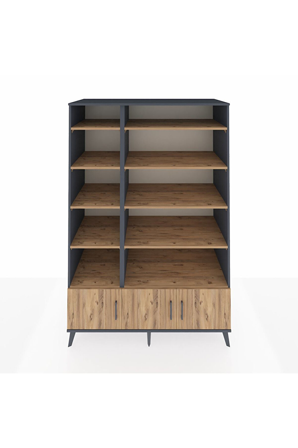 Kronos Dolap 10 Raflı 3 Kapaklı 132x59x195 Antrasit-Çam/Çam