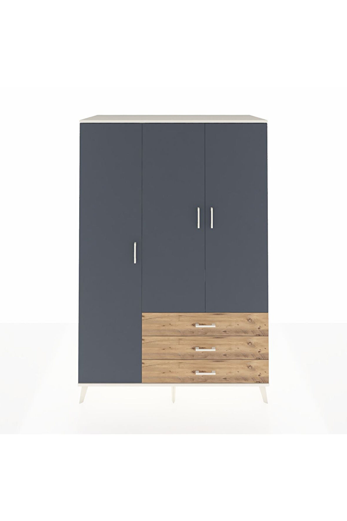 Kronos Dolap 6 Raflı 3 Çekmeceli Tek Askılı 132x59x195 Aytaşı-Antrasit/Çam