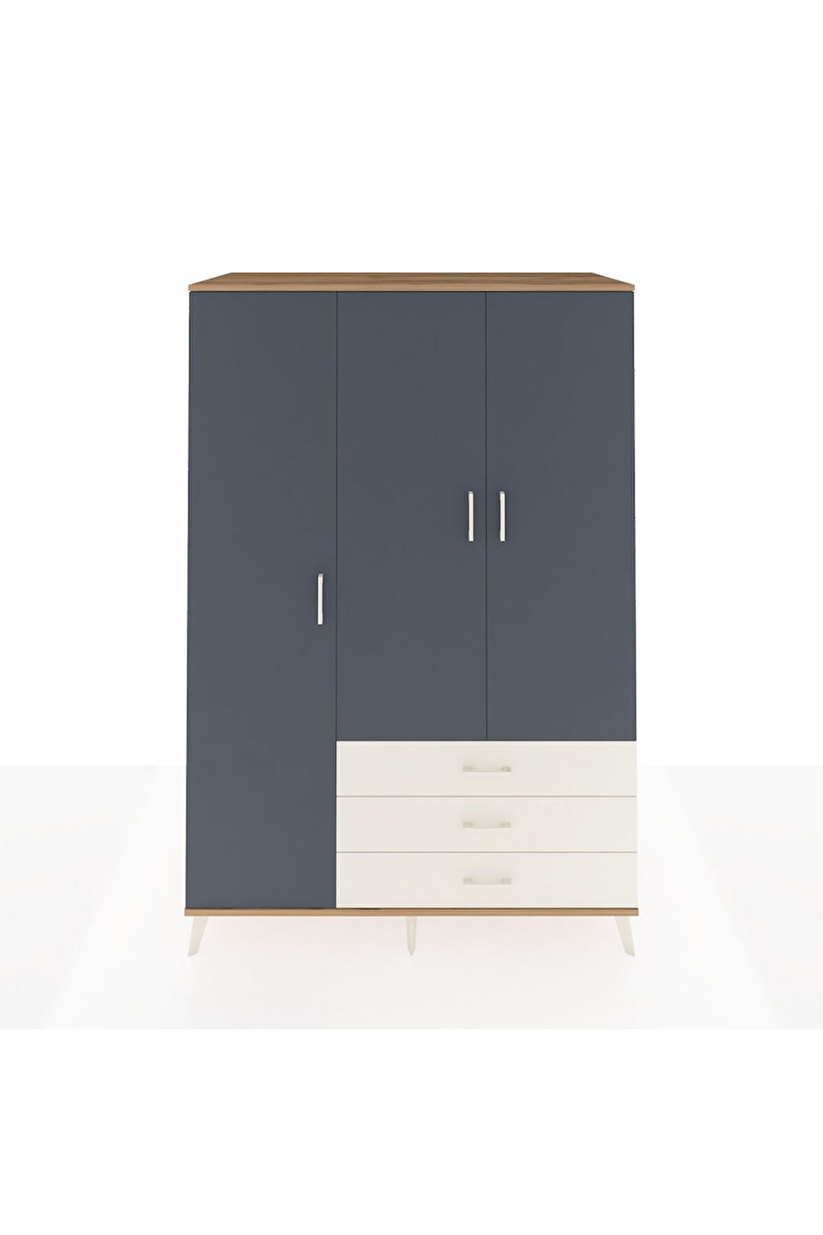 Kronos Dolap 6 Raflı 3 Çekmeceli Tek Askılı 132x59x195 Çam-Antrasit/Aytaşı