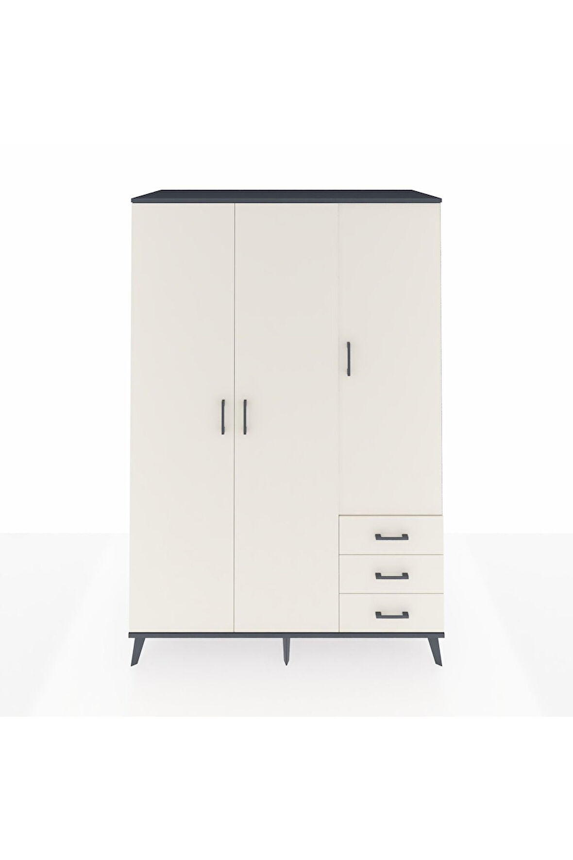 Kronos Dolap 6 Raflı 3 Çekmeceli Tek Askılı 132x59x195 Antrasit-Aytaşı/Aytaşı