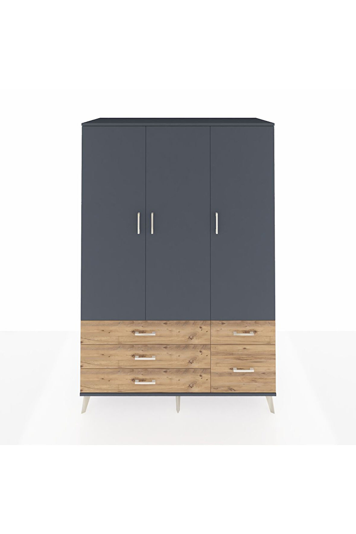 Kronos Dolap 5 Raflı 5 Çekmeceli Tek Askılı 132x59x195 Antrasit-Antrasit/Çam