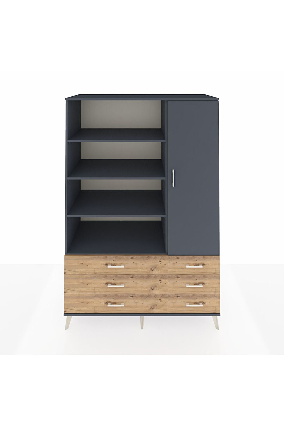 Kronos Dolap 8 Raflı 6 Çekmeceli Tek Kapaklı  132x59x195 Antrasit-Antrasit/Çam