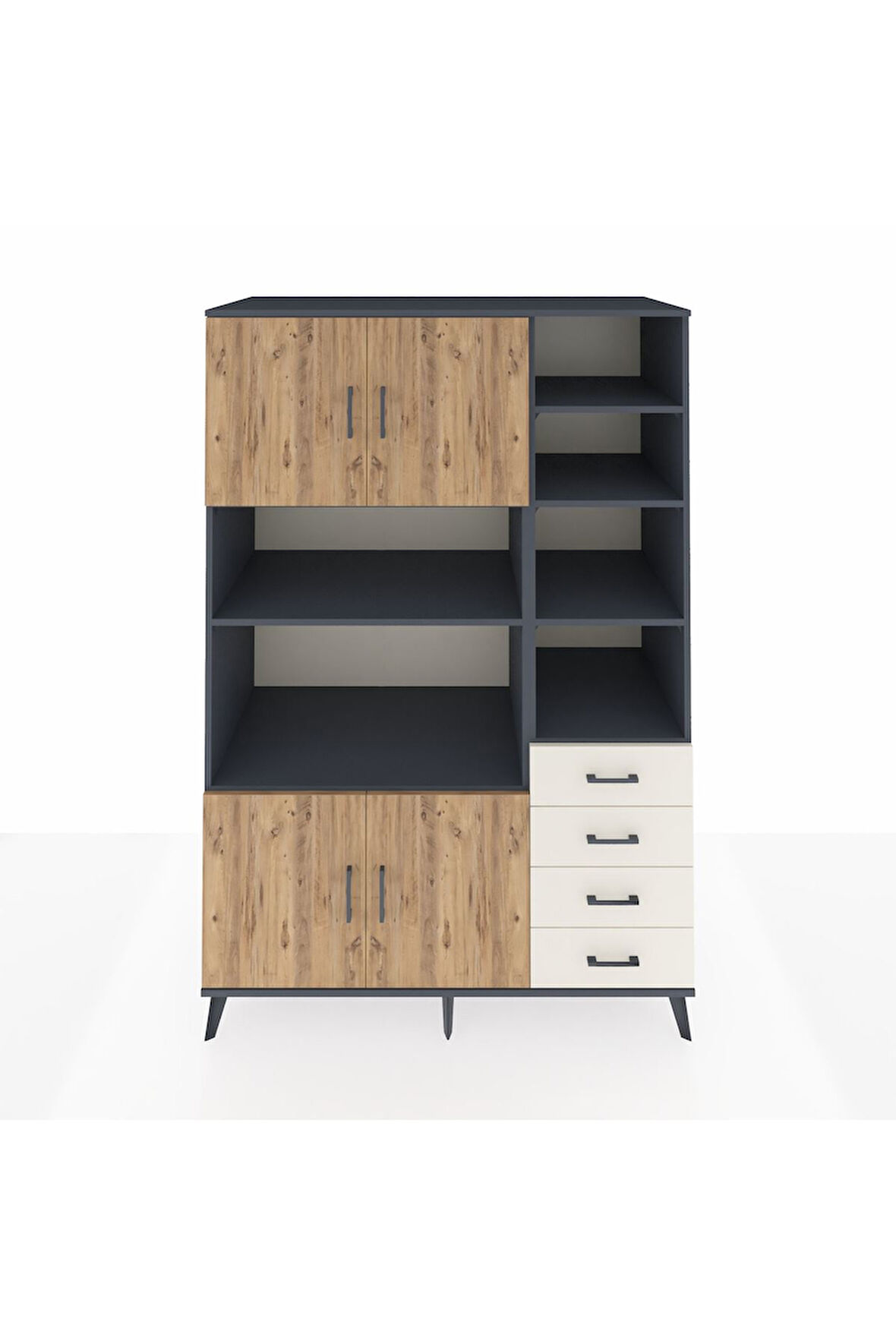 Kronos Dolap 9 Raflı 4 Çekmeceli 4 Kapaklı 132x59x195 Antrasit-Çam/Aytaşı