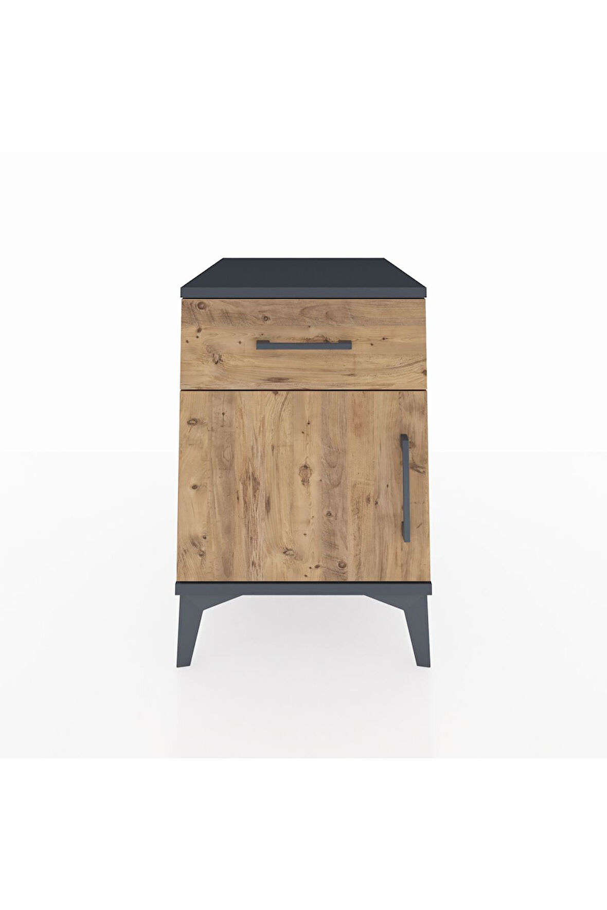 Kronos Komodin Tek Raflı Tek Çekmeceli Tek Kapaklı 44x59x64 Antrasit-Çam