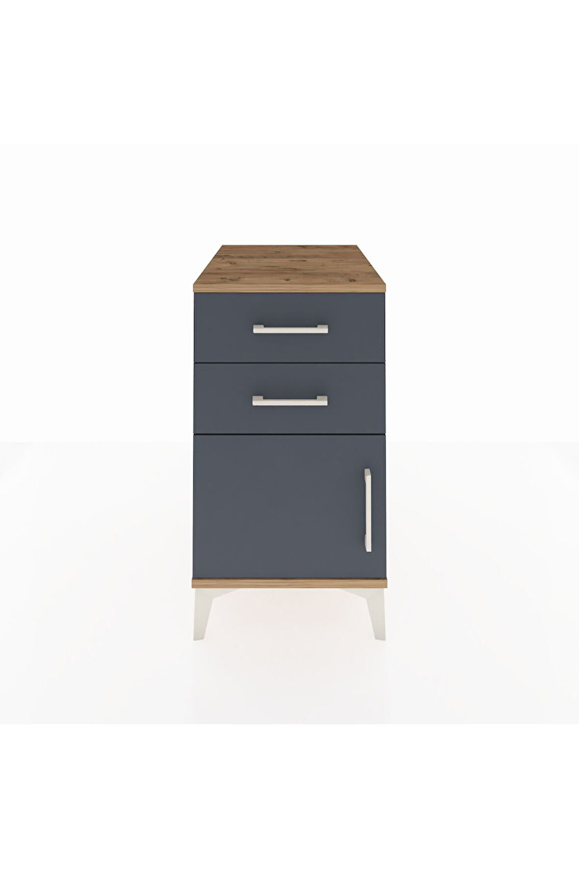 Kronos Komodin Tek Raflı 2 Çekmeceli Tek Kapaklı 44x59x80 Çam-Antrasit