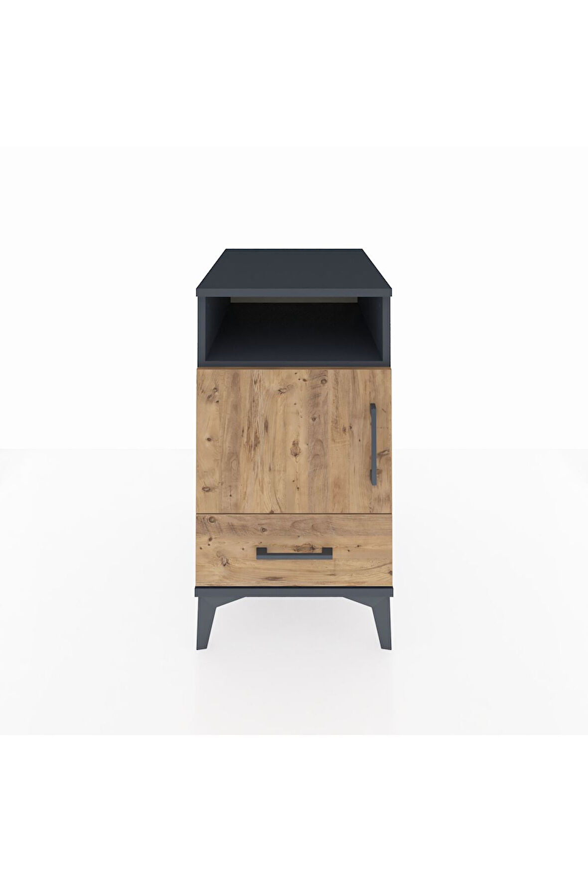 Kronos Komodin 3 Raflı Tek Çekmeceli Tek Kapaklı 44x59x80 Antrasit-Çam