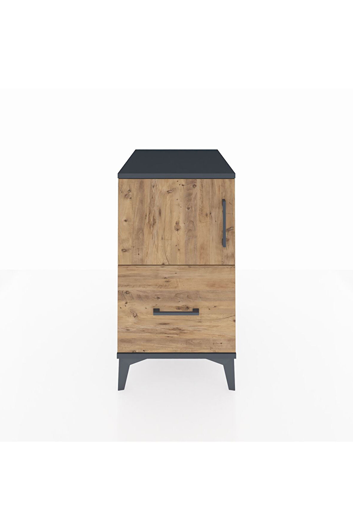 Kronos Komodin 2 Raflı Tek Çekmeceli Tek Kapaklı 44x59x80 Antrasit-Çam