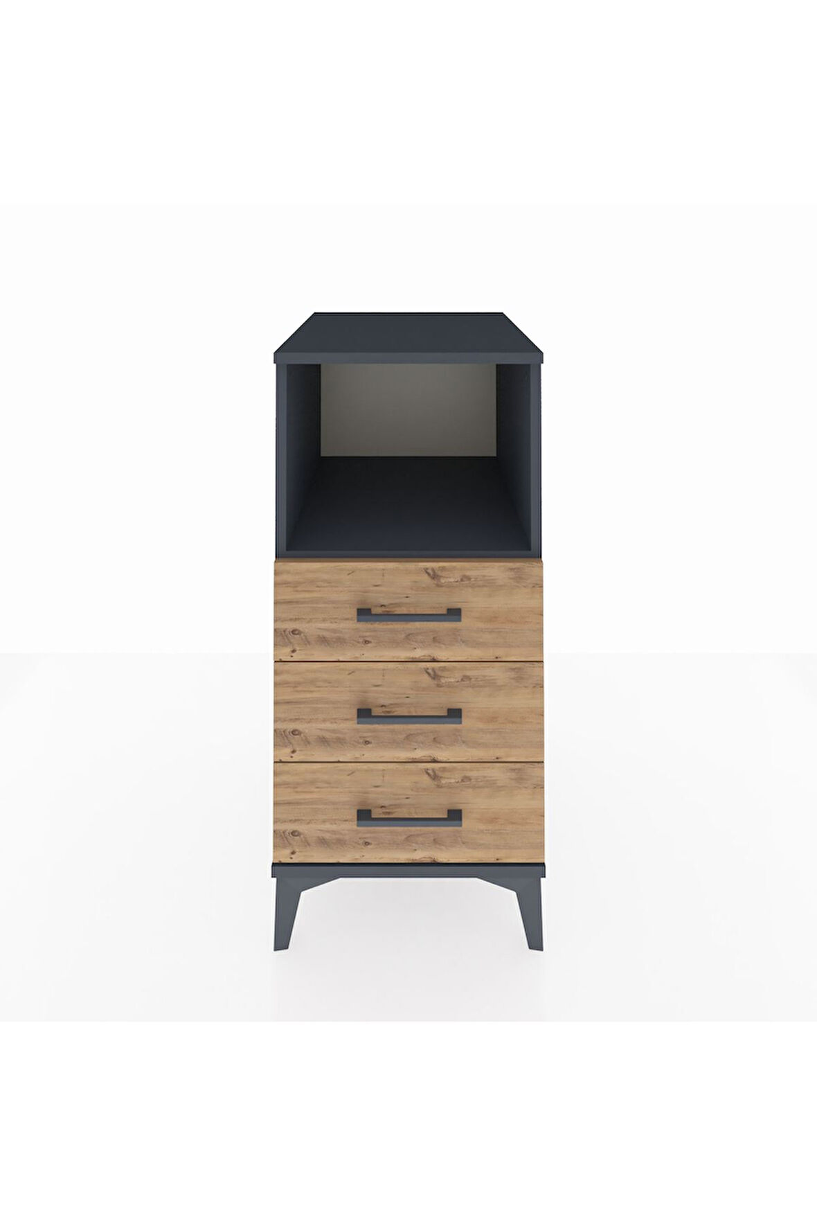 Kronos Komodin Tek Raflı 3 Çekmeceli 44x59x96 Antrasit-Çam