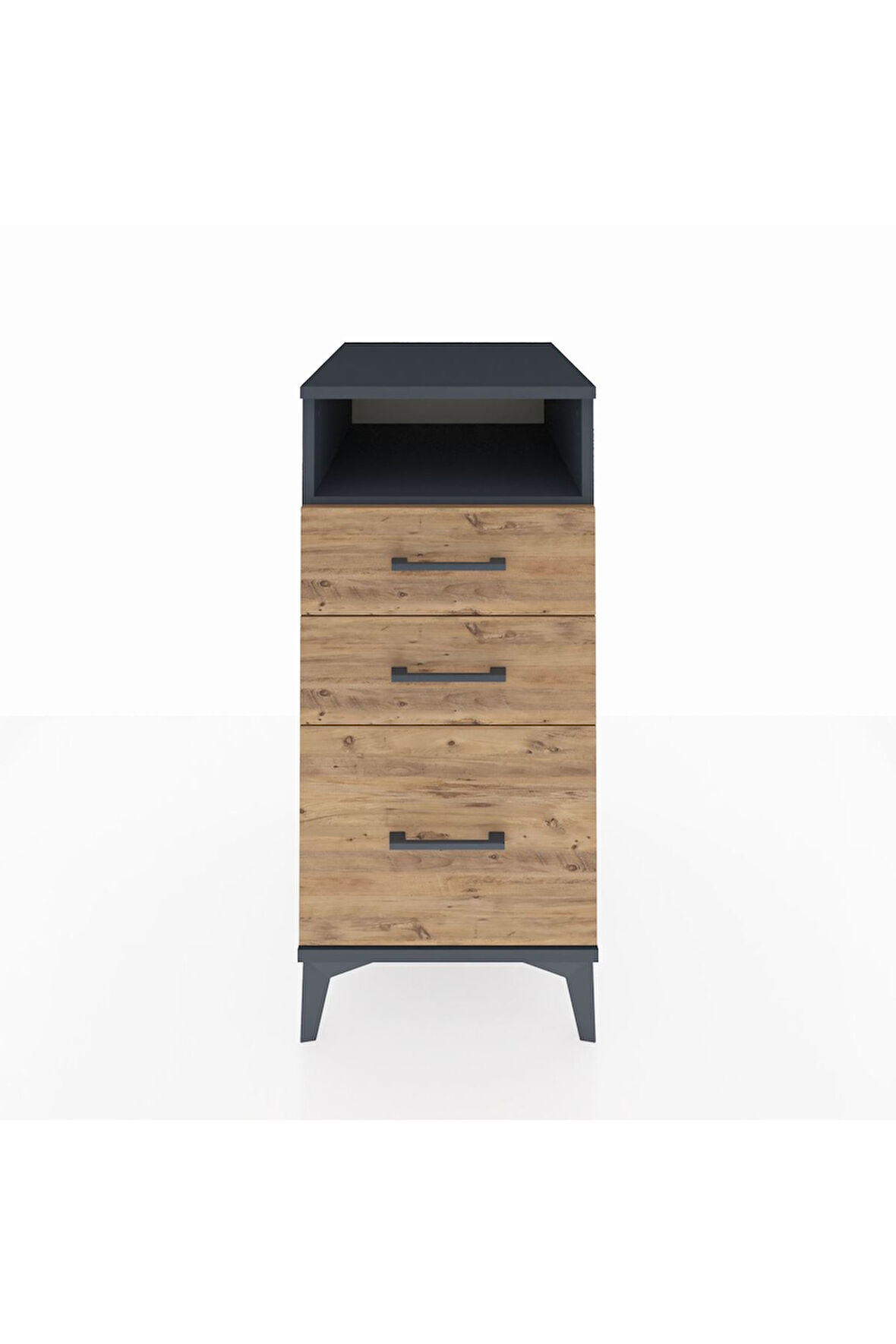 Kronos Komodin Tek Raflı 3 Çekmeceli 44x59x96 Antrasit-Çam