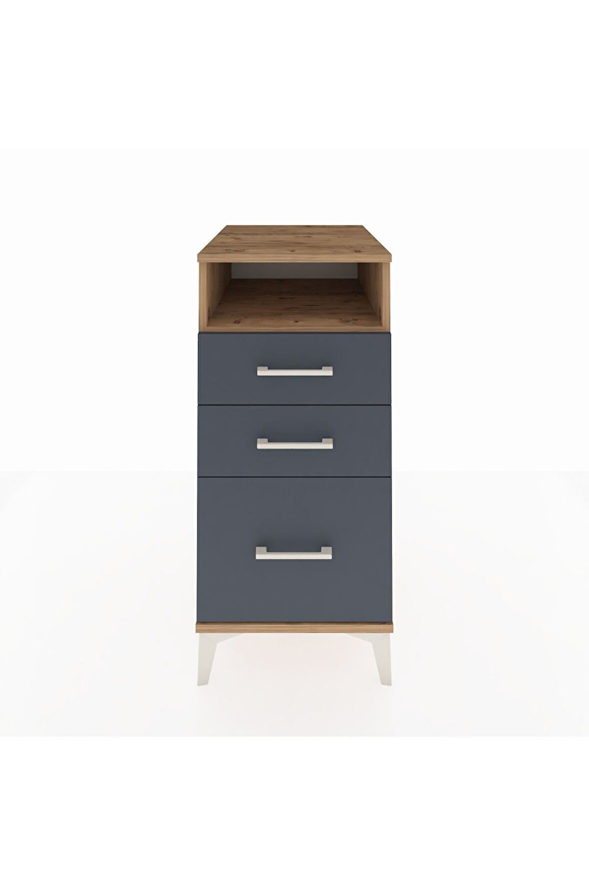 Kronos Komodin Tek Raflı 3 Çekmeceli 44x59x96 Çam-Antrasit