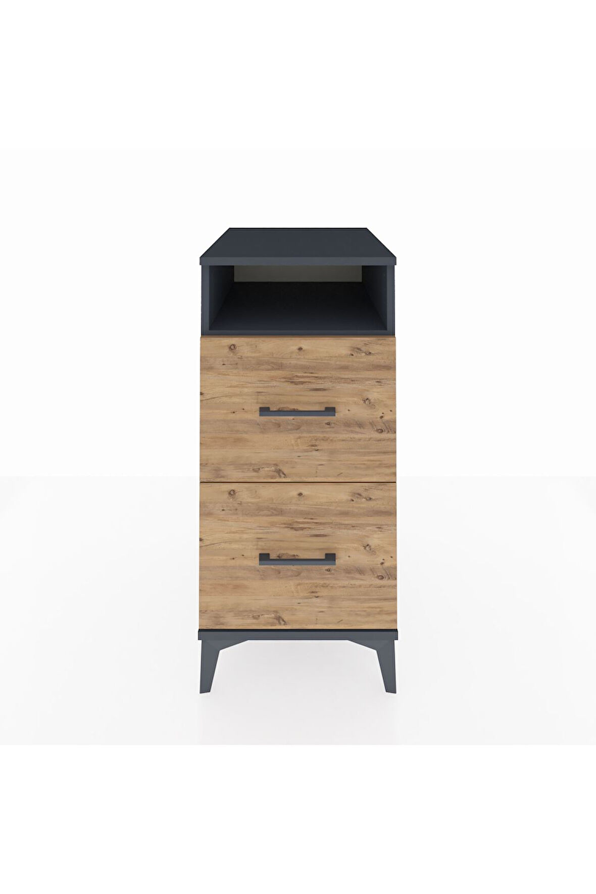 Kronos Komodin Tek Raflı 2 Çekmeceli 44x59x96 Antrasit-Çam