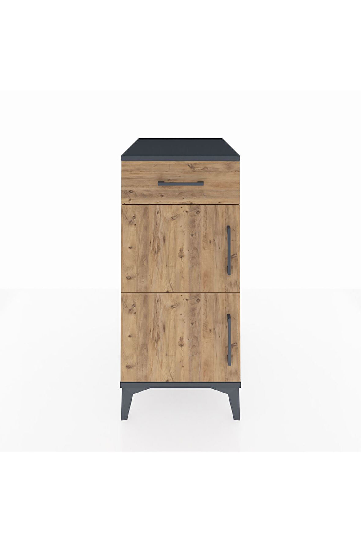 Kronos Komodin Tek Raflı Tek Çekmeceli 2 Kapaklı 44x59x96 Antrasit-Çam