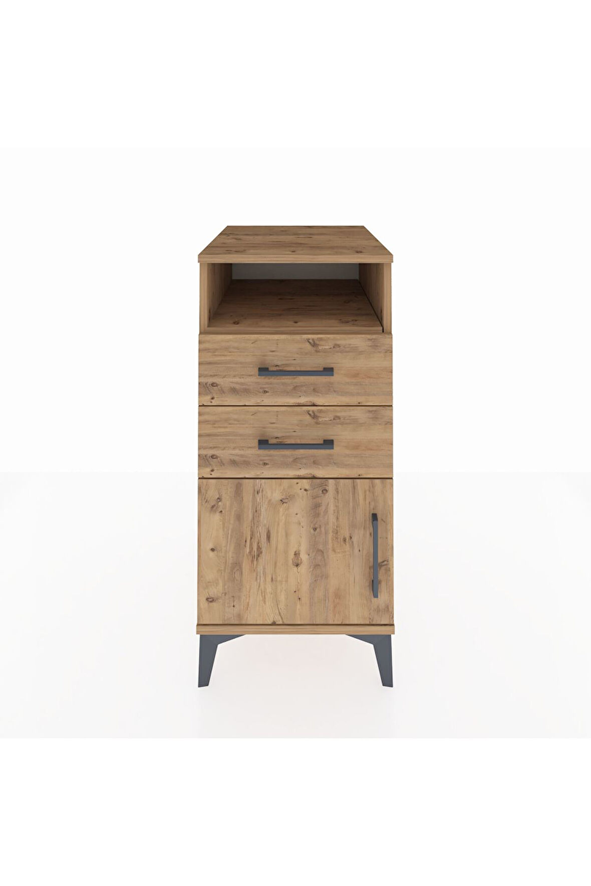 Kronos Komodin Tek Raflı 2 Çekmeceli Tek Kapaklı 44x59x96 Çam-Çam