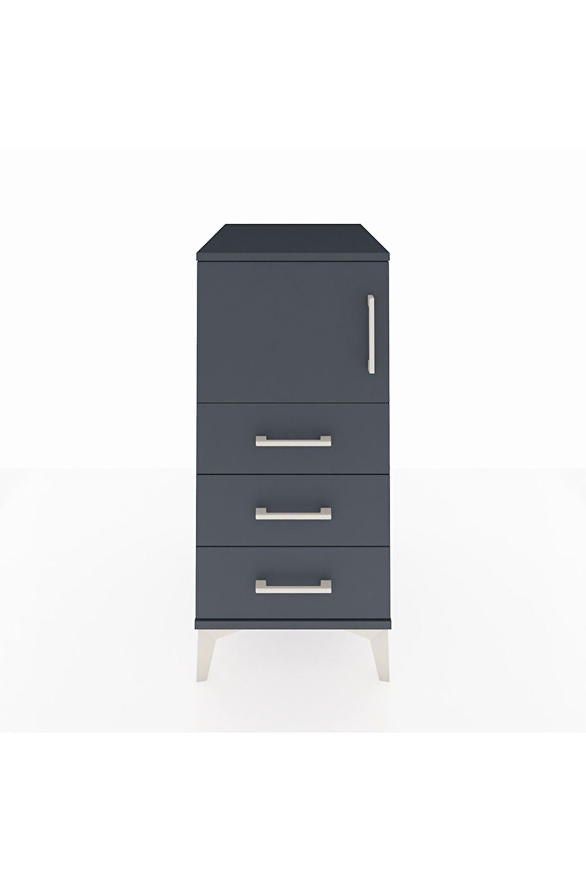 Kronos Komodin Tek Raflı 3 Çekmeceli Tek Kapaklı 44x59x96 Antrasit-Antrasit