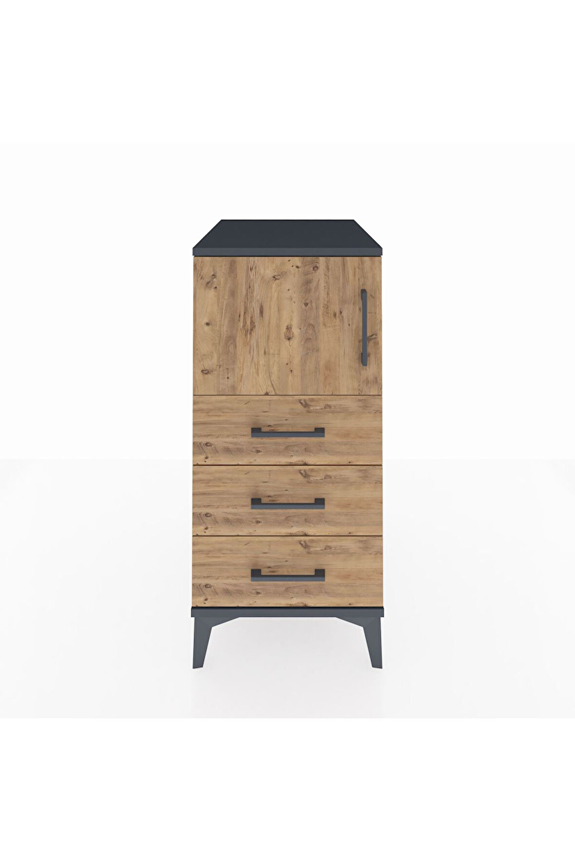 Kronos Komodin Tek Raflı 3 Çekmeceli Tek Kapaklı 44x59x96 Antrasit-Çam