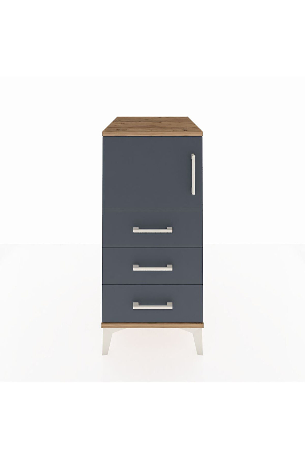 Kronos Komodin Tek Raflı 3 Çekmeceli Tek Kapaklı 44x59x96 Çam-Antrasit