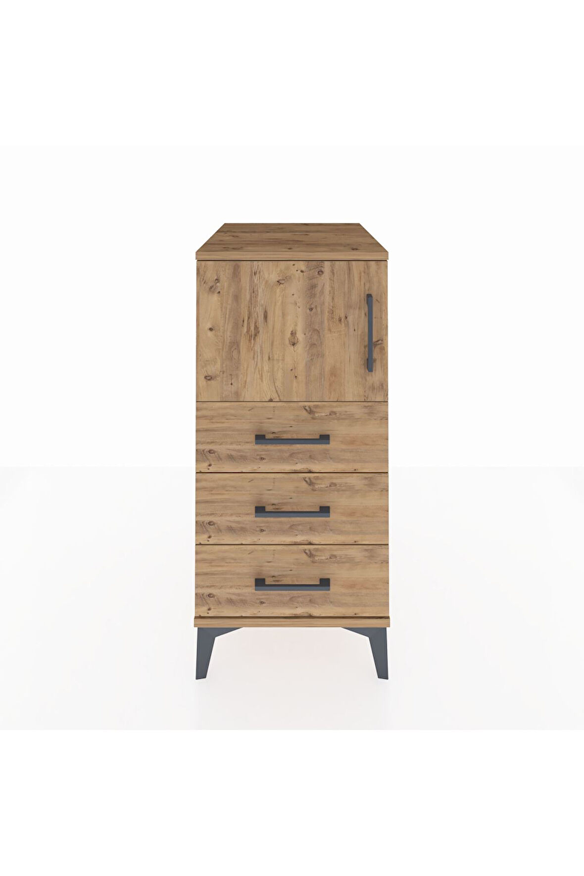 Kronos Komodin Tek Raflı 3 Çekmeceli Tek Kapaklı 44x59x96 Çam-Çam