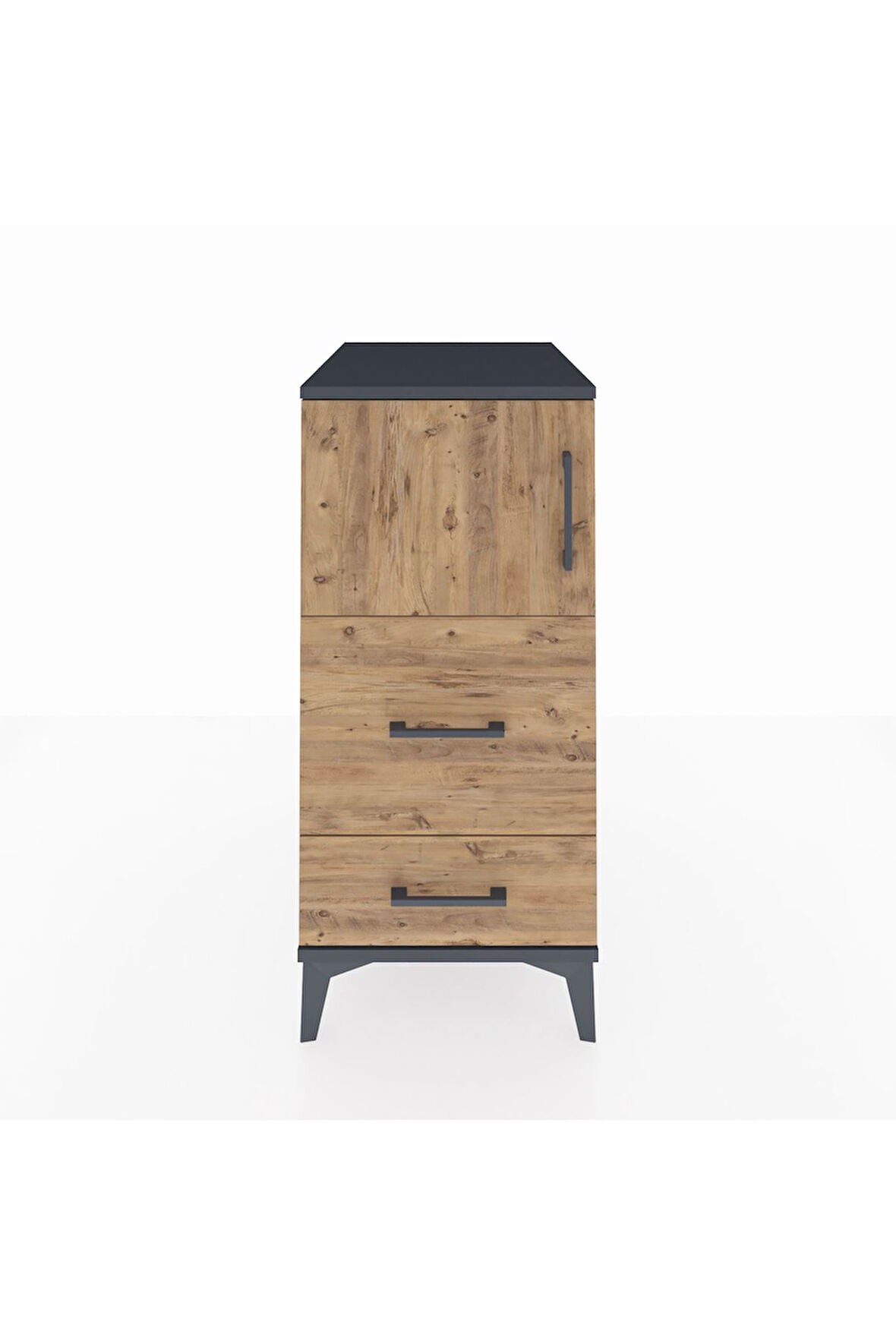 Kronos Komodin Tek Raflı 2 Çekmeceli Tek Kapaklı 44x59x96 Antrasit-Çam