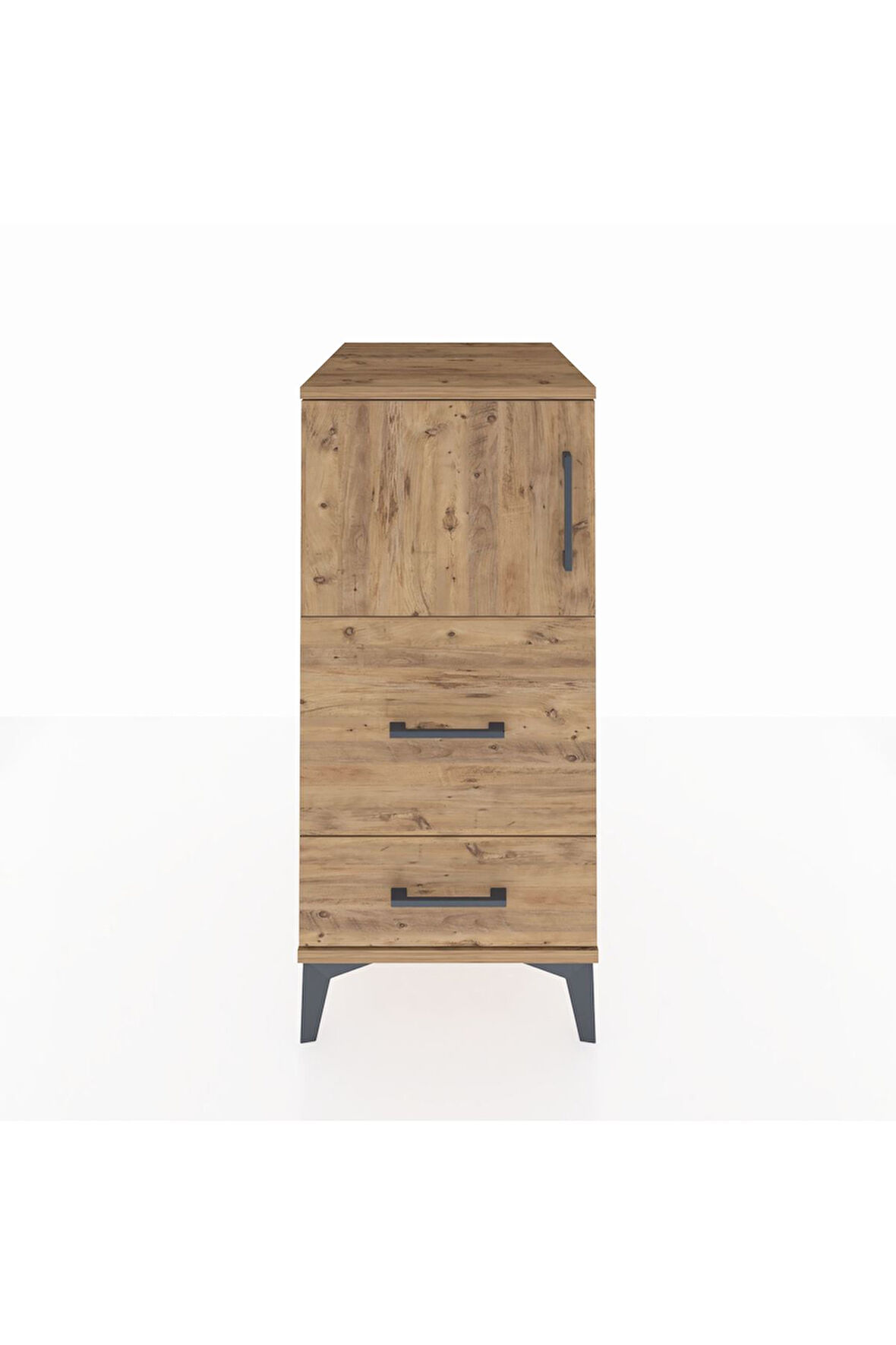 Kronos Komodin Tek Raflı 2 Çekmeceli Tek Kapaklı 44x59x96 Çam-Çam