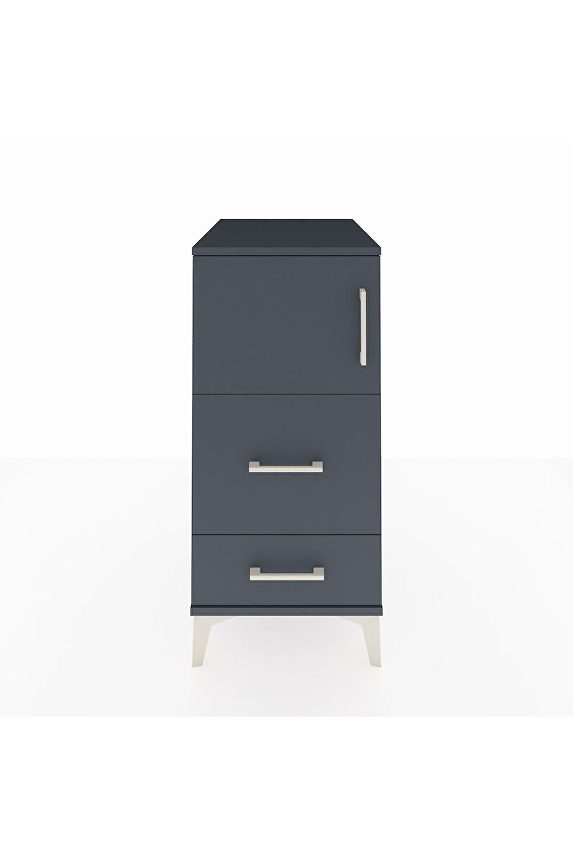 Kronos Komodin Tek Raflı 2 Çekmeceli Tek Kapaklı 44x59x96 Antrasit-Antrasit