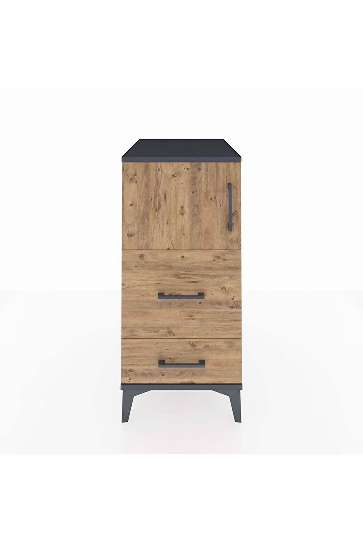 Kronos Komodin Tek Raflı 2 Çekmeceli Tek Kapaklı 44x59x96 Antrasit-Çam