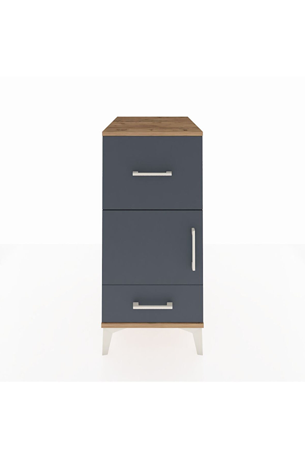 Kronos Komodin Tek Raflı 2 Çekmeceli Tek Kapaklı 44x59x96 Çam-Antrasit