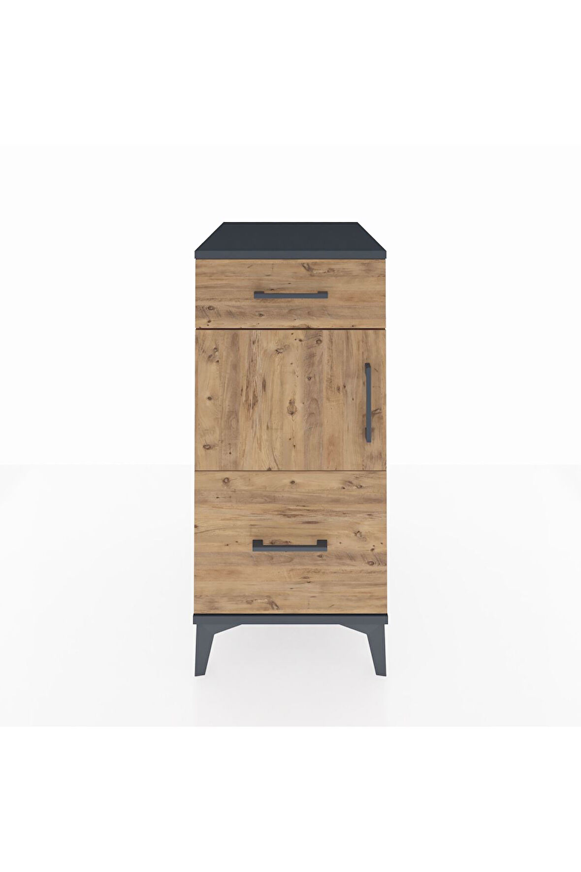 Kronos Komodin Tek Raflı 2 Çekmeceli Tek Kapaklı 44x59x96 Antrasit-Çam