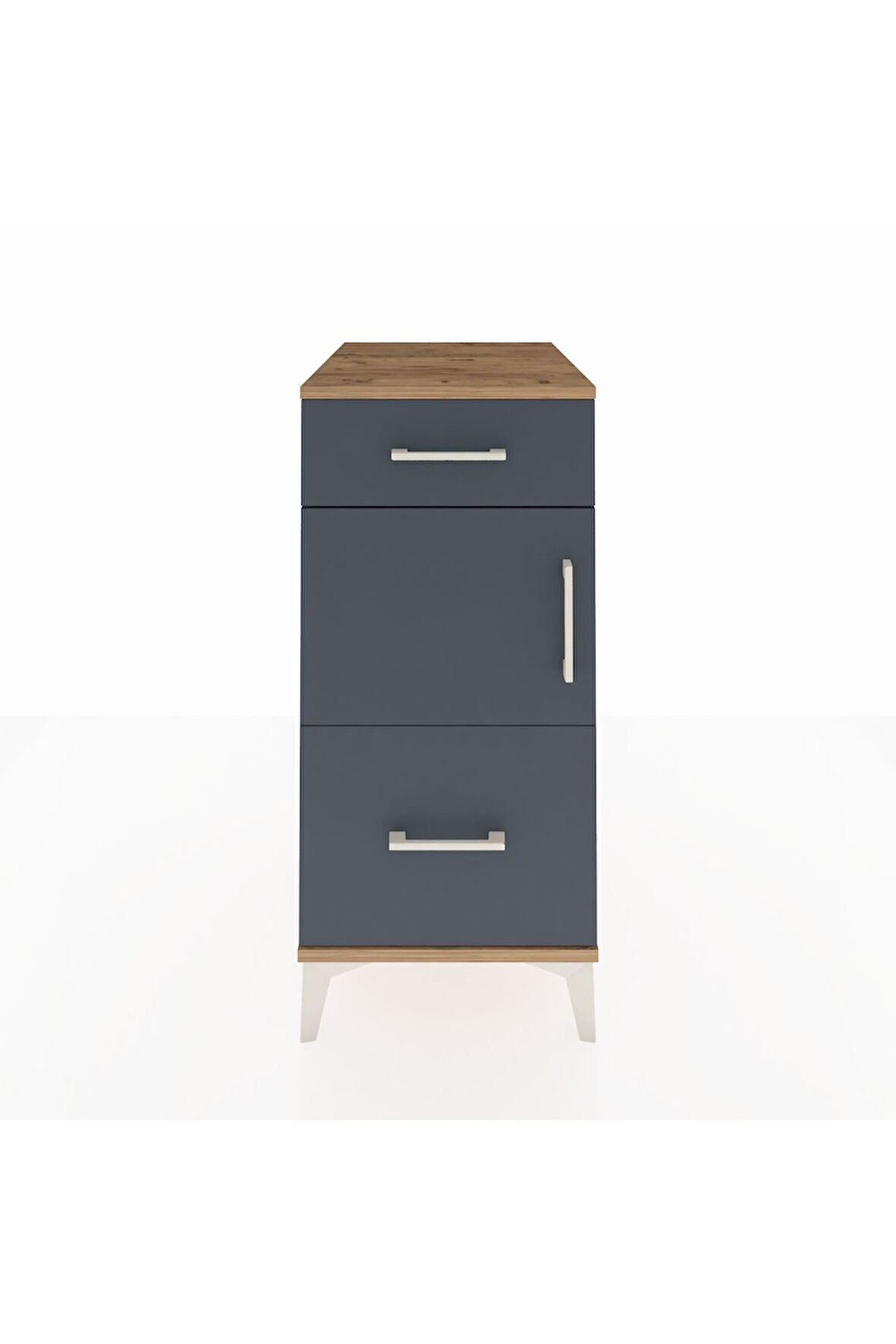 Kronos Komodin Tek Raflı 2 Çekmeceli Tek Kapaklı 44x59x96 Çam-Antrasit