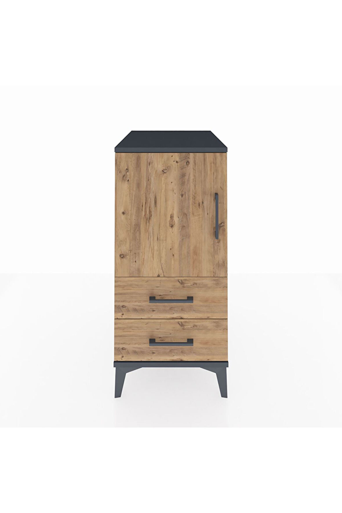 Kronos Komodin 2 Raflı 2 Çekmeceli Tek Kapaklı 44x59x96 Antrasit-Çam