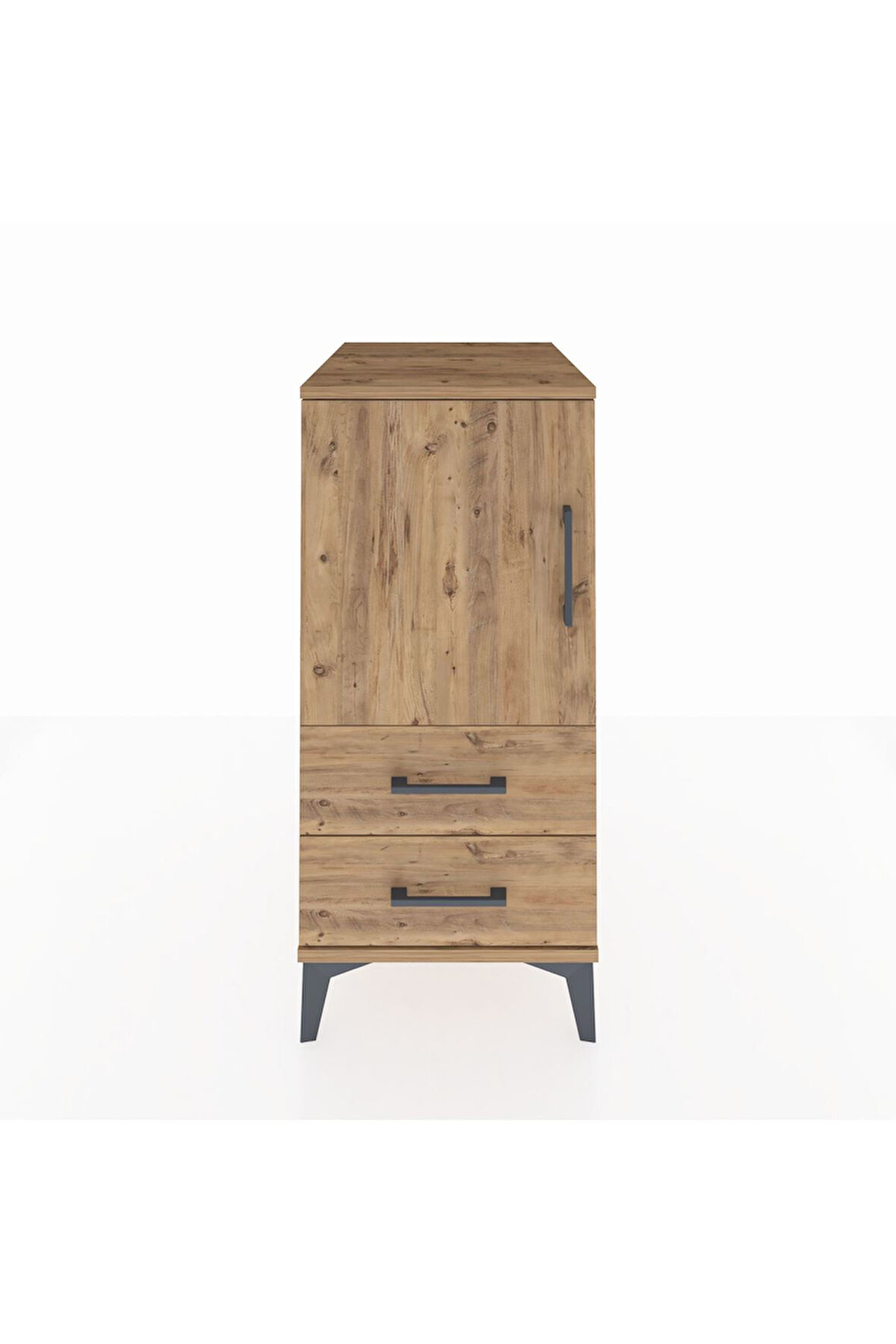 Kronos Komodin 2 Raflı 2 Çekmeceli Tek Kapaklı 44x59x96 Çam-Çam