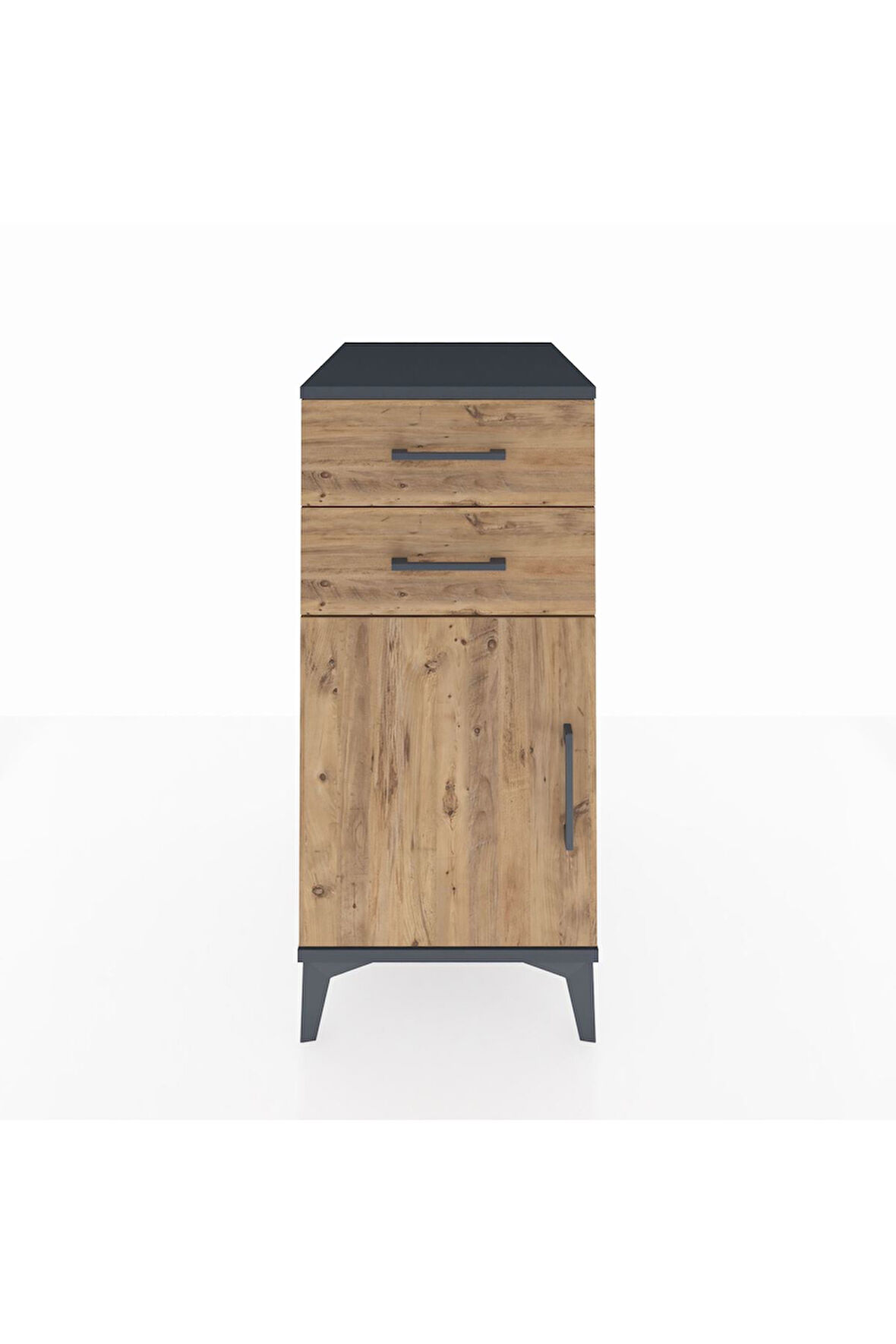 Kronos Komodin Tek Raflı 2 Çekmeceli Tek Kapaklı 44x59x96 Antrasit-Çam