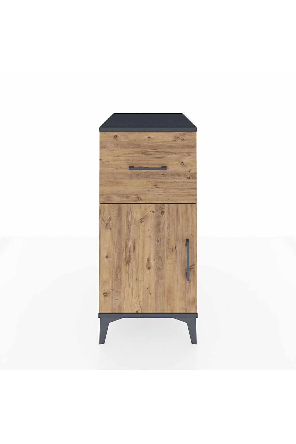 Kronos Komodin Tek Raflı Tek Çekmeceli Tek Kapaklı 44x59x96 Antrasit-Çam