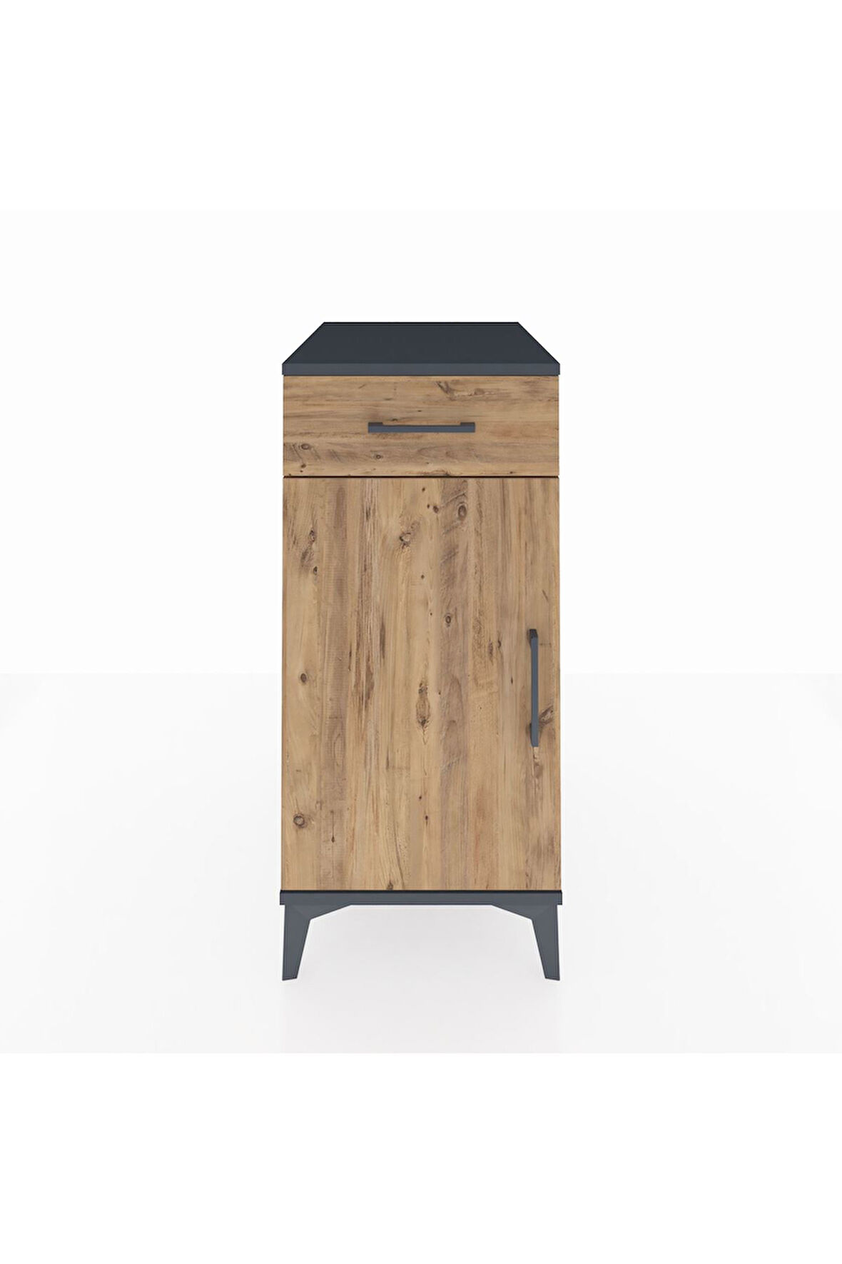 Kronos Komodin 2 Raflı Tek Çekmeceli Tek Kapaklı 44x59x96 Antrasit-Çam