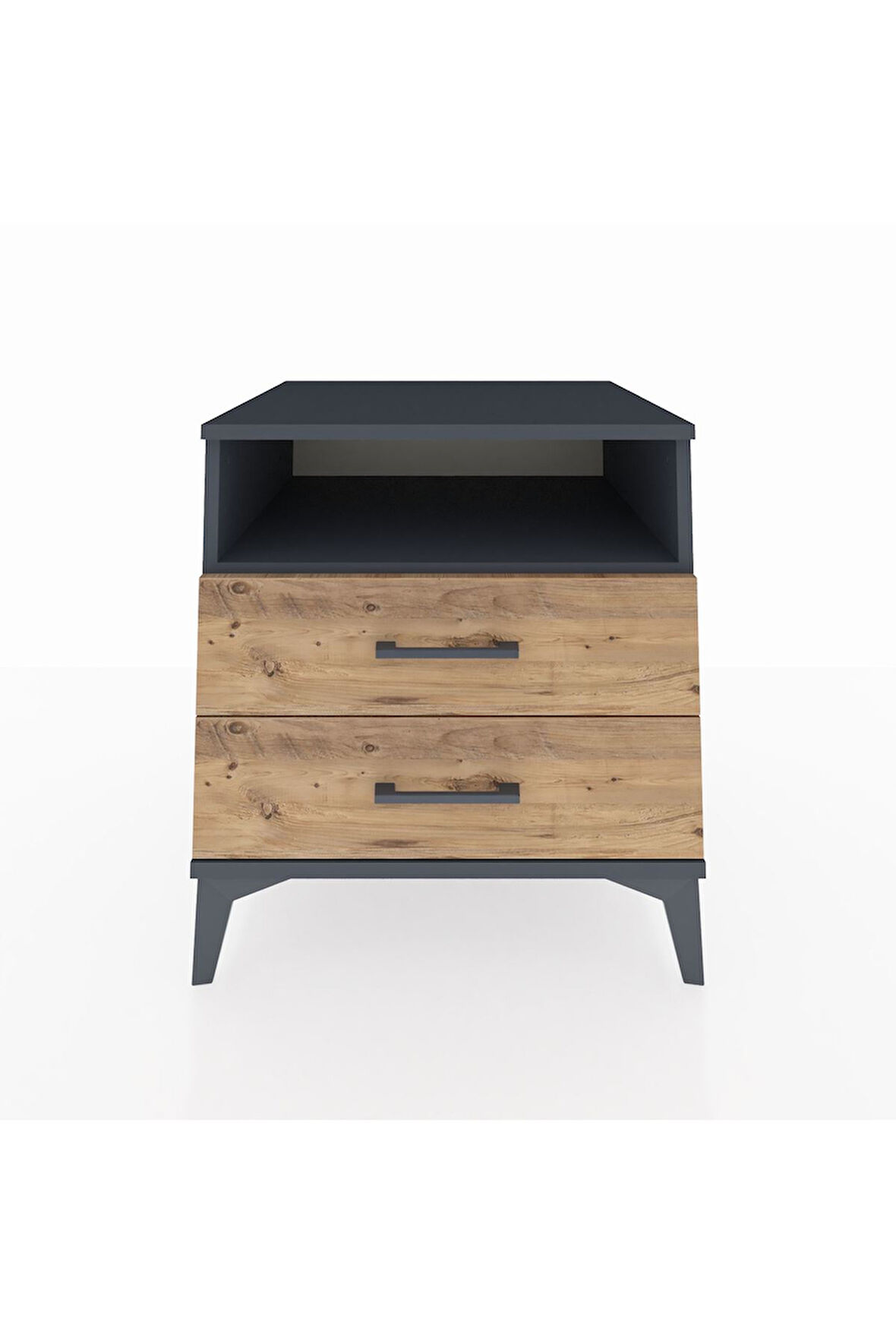 Kronos Komodin Tek Raflı 2 Çekmeceli 60x59x64 Antrasit-Çam