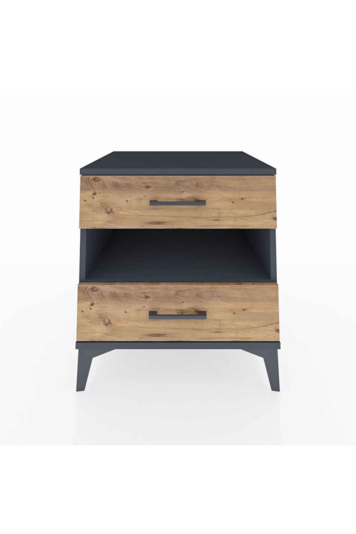 Kronos Komodin Tek Raflı 2 Çekmeceli 60x59x64 Antrasit-Çam