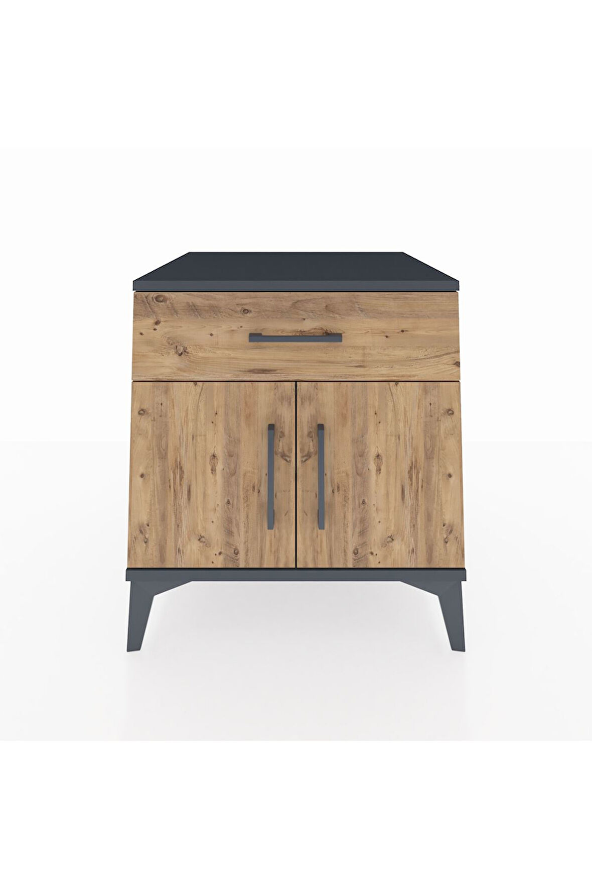 Kronos Komodin Tek Raflı Tek Çekmeceli 2 Kapaklı 60x59x64 Antrasit-Çam