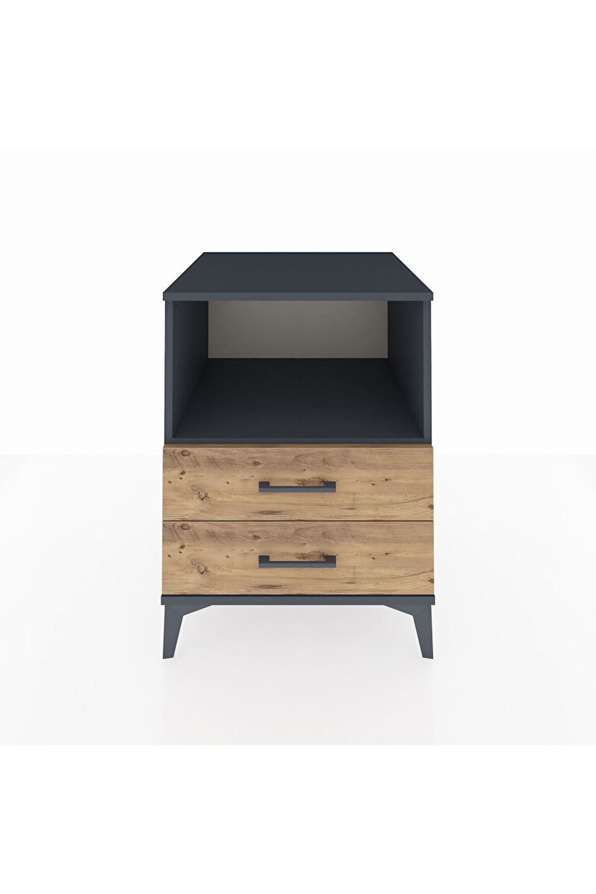 Kronos Komodin Tek Raflı 2 Çekmeceli 60x59x80 Antrasit-Çam