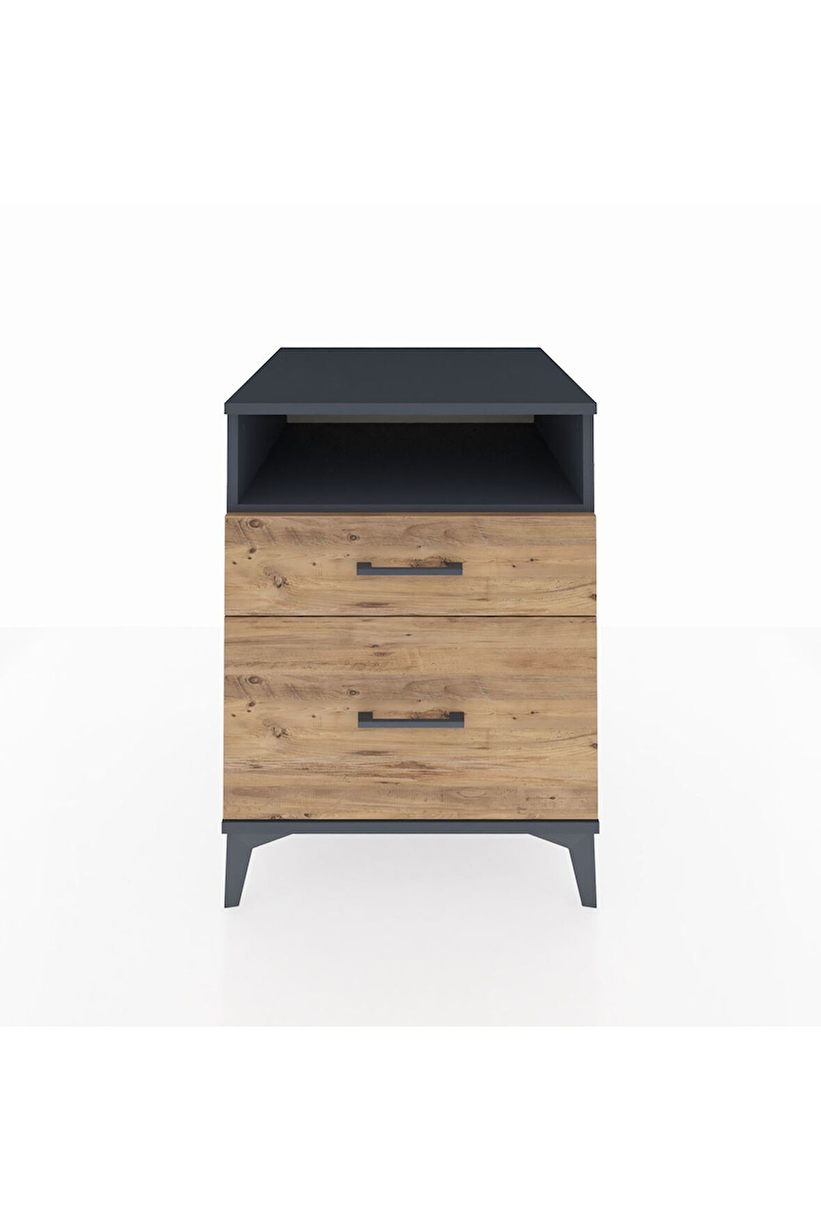 Kronos Komodin Tek Raflı 2 Çekmeceli 60x59x80 Antrasit-Çam