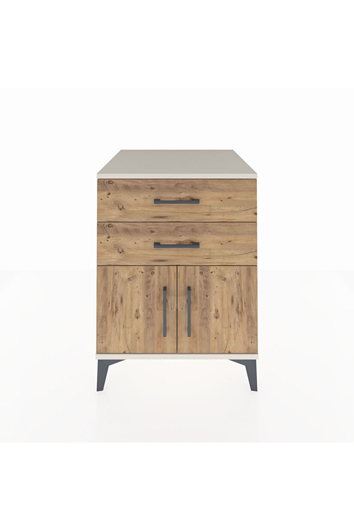 Kronos Komodin Tek Raflı 2 Çekmeceli 2 Kapaklı 60x59x80 Aytaşı-Çam