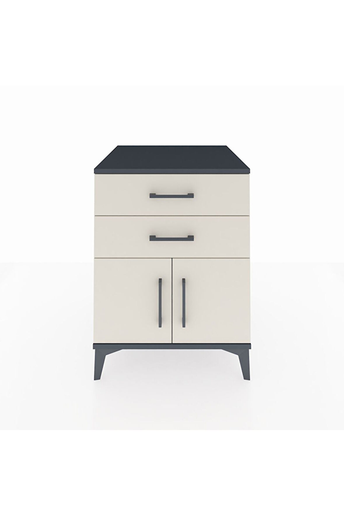 Kronos Komodin Tek Raflı 2 Çekmeceli 2 Kapaklı 60x59x80 Antrasit-Aytaşı