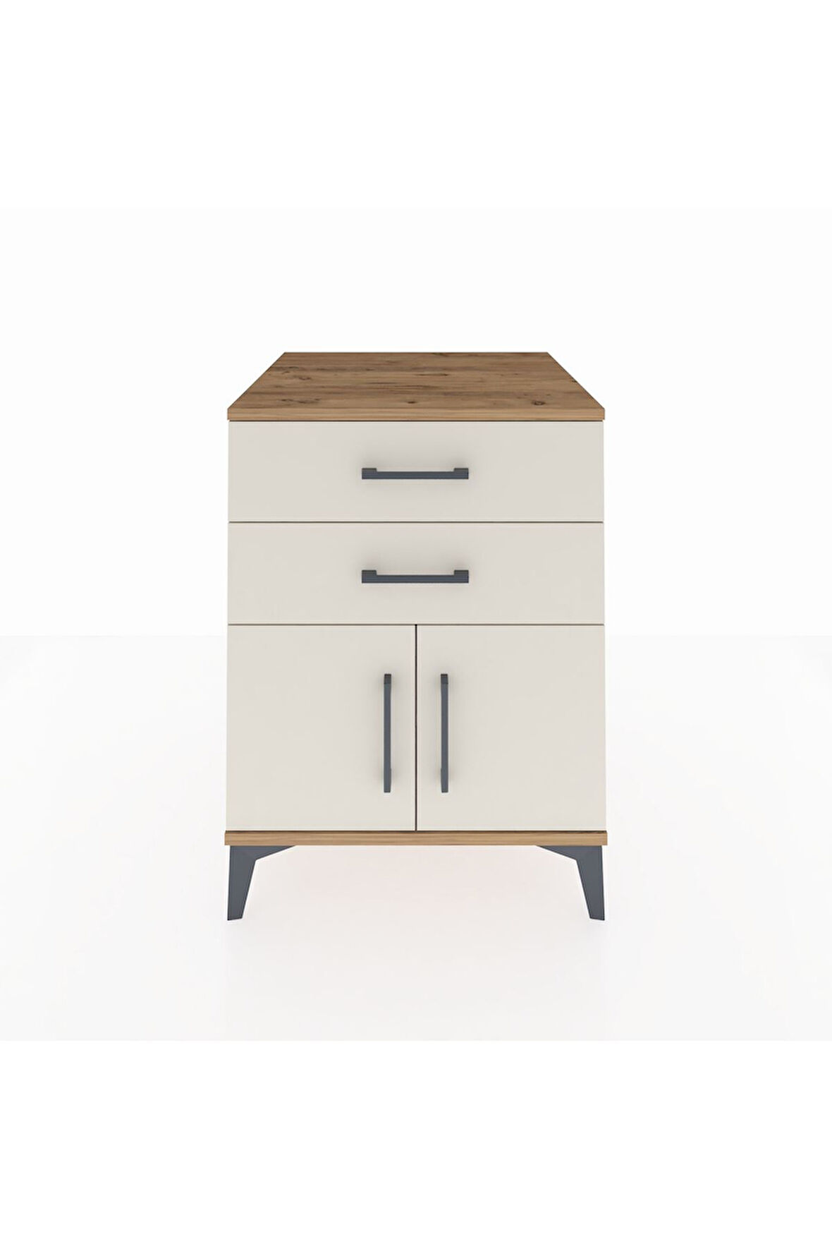 Kronos Komodin Tek Raflı 2 Çekmeceli 2 Kapaklı 60x59x80 Çam-Aytaşı