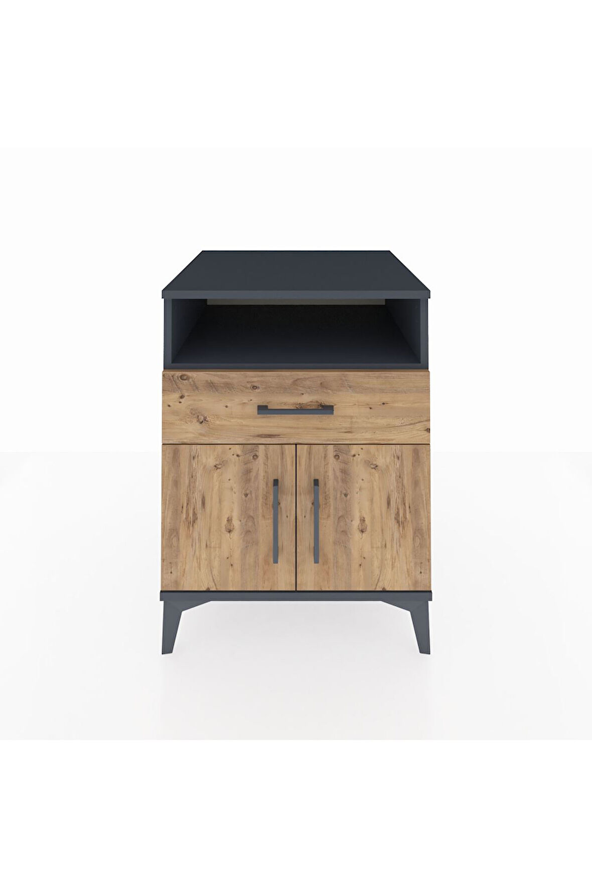 Kronos Komodin 2 Raflı Tek Çekmeceli 2 Kapaklı 60x59x80 Antrasit-Çam