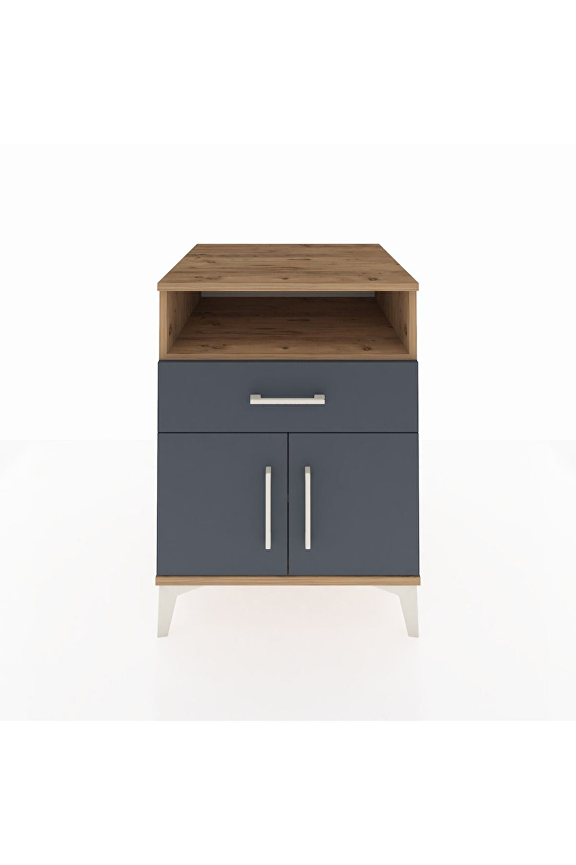 Kronos Komodin 2 Raflı Tek Çekmeceli 2 Kapaklı 60x59x80 Çam-Antrasit