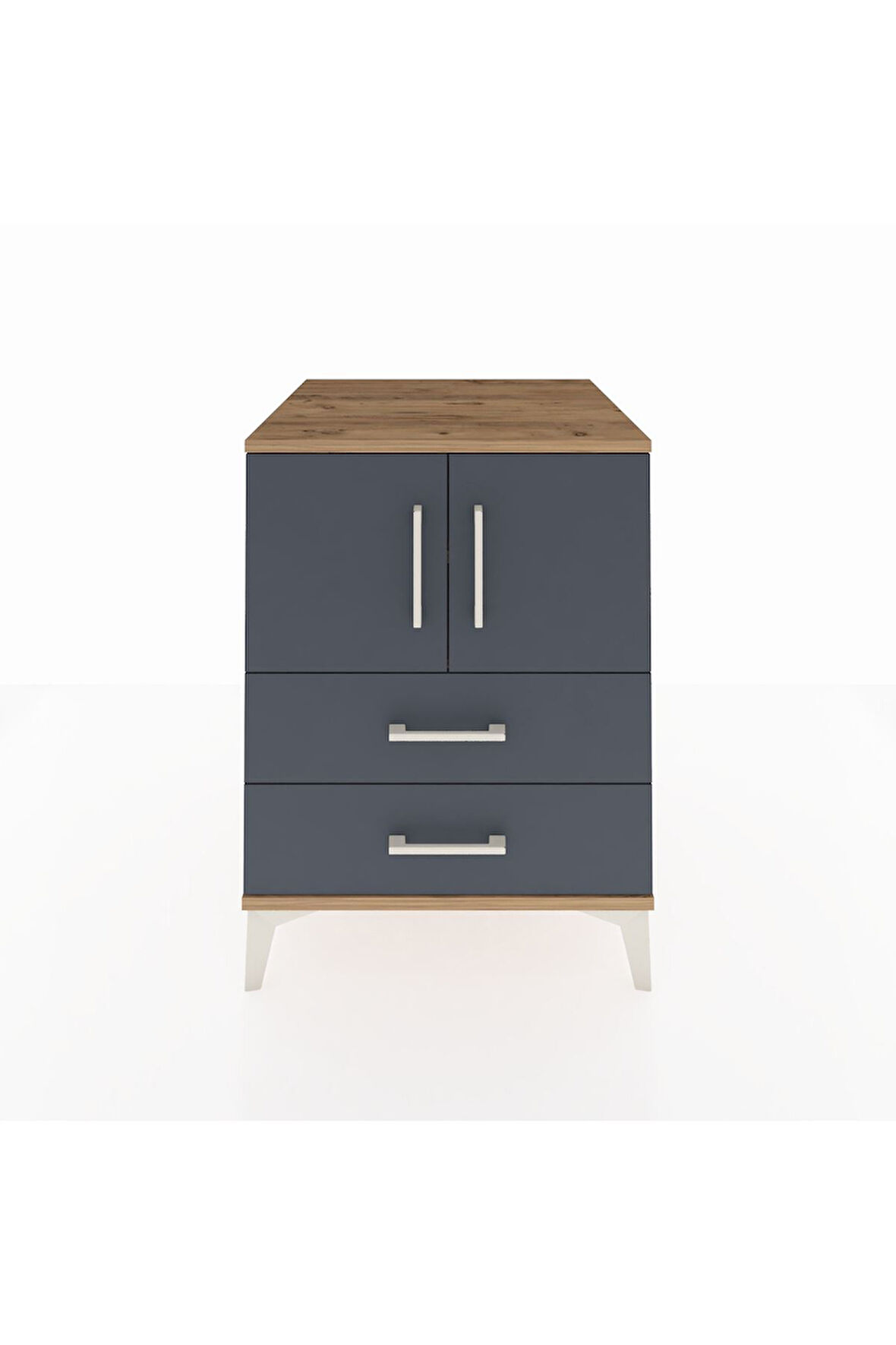 Kronos Komodin 2 Raflı 2 Çekmeceli 2 Kapaklı 60x59x80 Çam-Antrasit